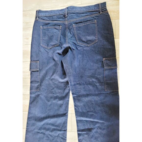 Ann Taylor 14 Wide Leg Cargo Jeans Denim Hi Rise Pckts Dk Wash Size Large NWT - Picture 7 of 7